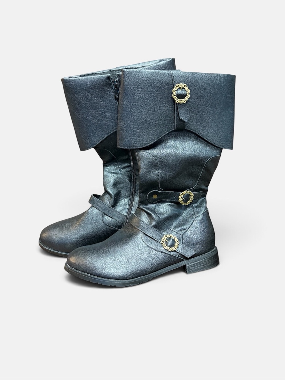 Women’s Black Pirate Boots with Decorative Buckles
